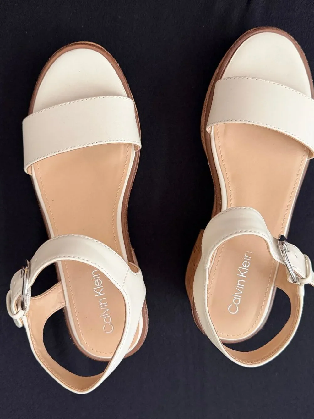 Calvin Klein Isleen 3 ankle strap platform wedge  in Ivory/Cream 6.5M